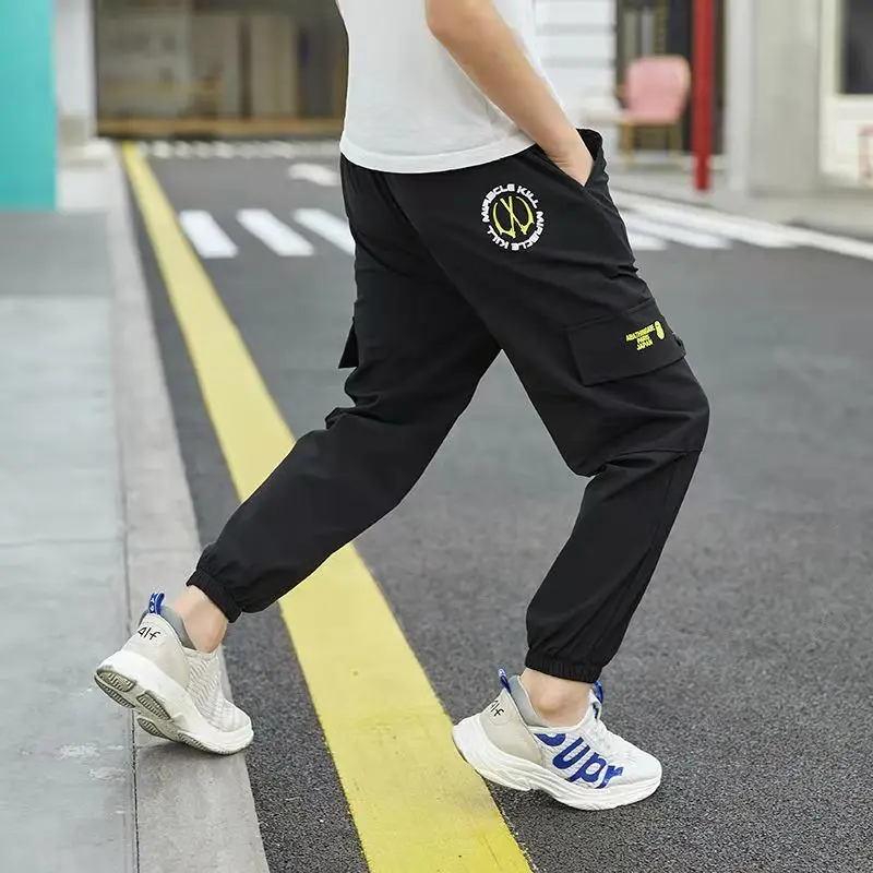Boys Quick Dry Pants Kids Insect Protective UV Sunscreen Cargo Trousers Loose Fit Outdoor Sports Casual Spring Children Clothing