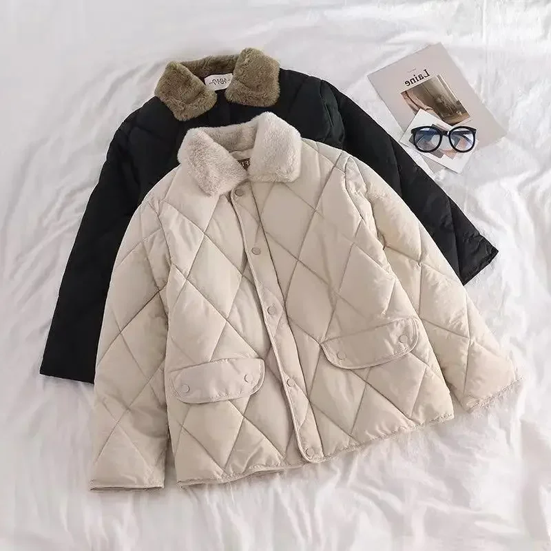 Parkas de gola de pele comprida feminina, jaquetas acolchoadas grossas e quentes, casacos soltos casuais, streetwear vintage, outerwear feminino,