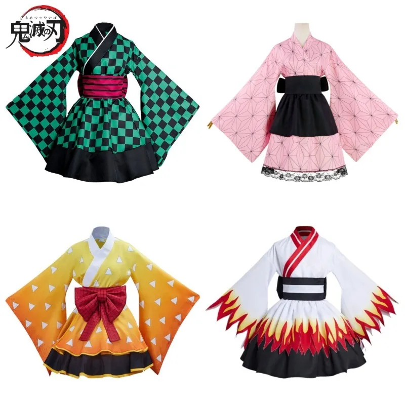 

Аниме Demon Slayer, новинка 20225, кимоно, платья горничной, Камадо Незуко, карнавальный костюм, кимоно, женские платья Лолиты, праздничные подарки