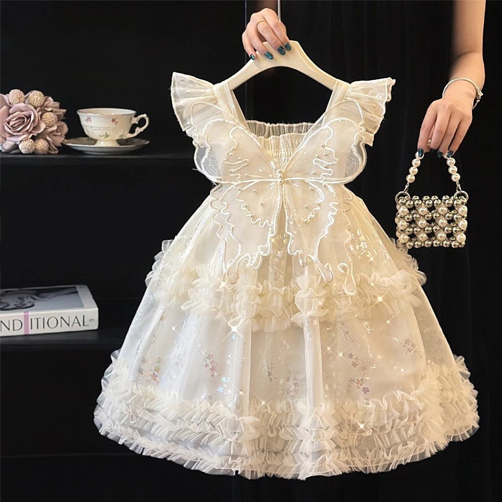 

Girl's Dress Butterfly Princess Dress Wings Summer Dress Children's Birthday Party Gowns Dress Stylish Girl Pink One-piece Dress