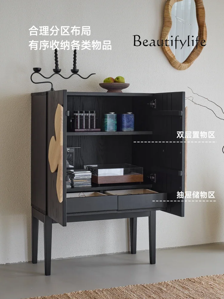 QP  Light Sandalwood Medium Ancient Style Retro Solid Wood Dining Side Cabinet, Living Room Storage Cabinet, Entrance Cabinet