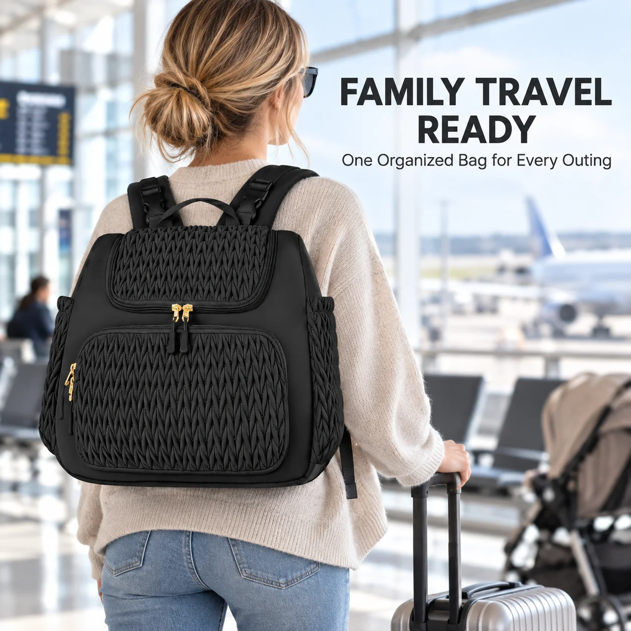 Large Capacity Baby Travel Backpack, Water-Resistant Nylon Mommy Bag with Wet Dry Pockets, Pacifier Case and Changing Mat