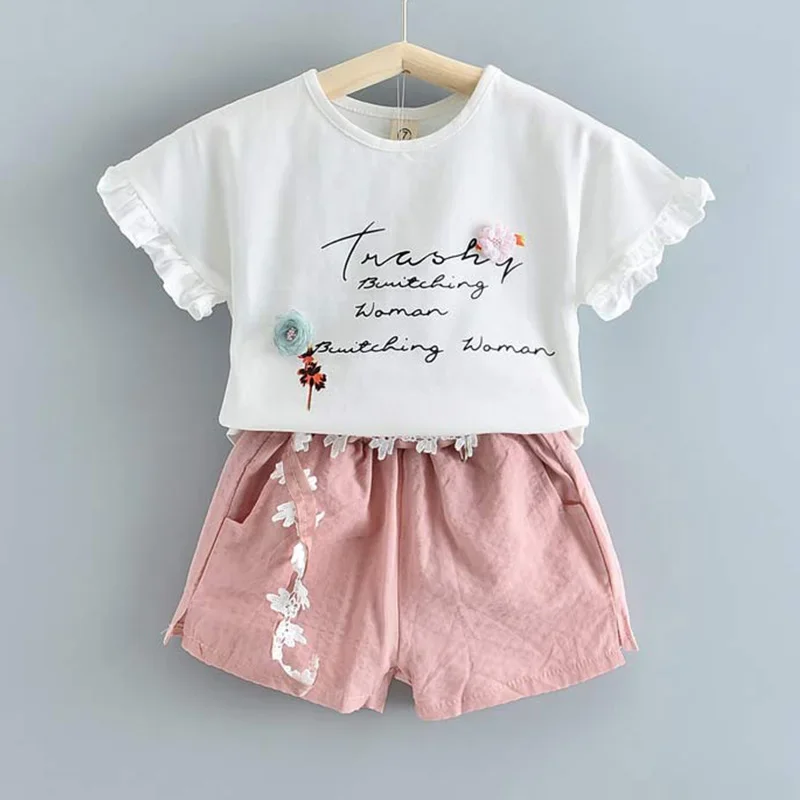 Bear Leader New Summer Casual Children Sets Chiffon Flowers Blue T-shirt Pants Girls Clothing Sets Kids Summer Set for 3-7 Years