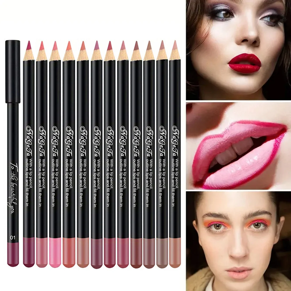 12-kolorowa kredka do ust - aksamitna konsystencja, 24-godzinna trwałość, wodoodporność i odporność na rozmazywanie, może być stosowana do ust i oczu