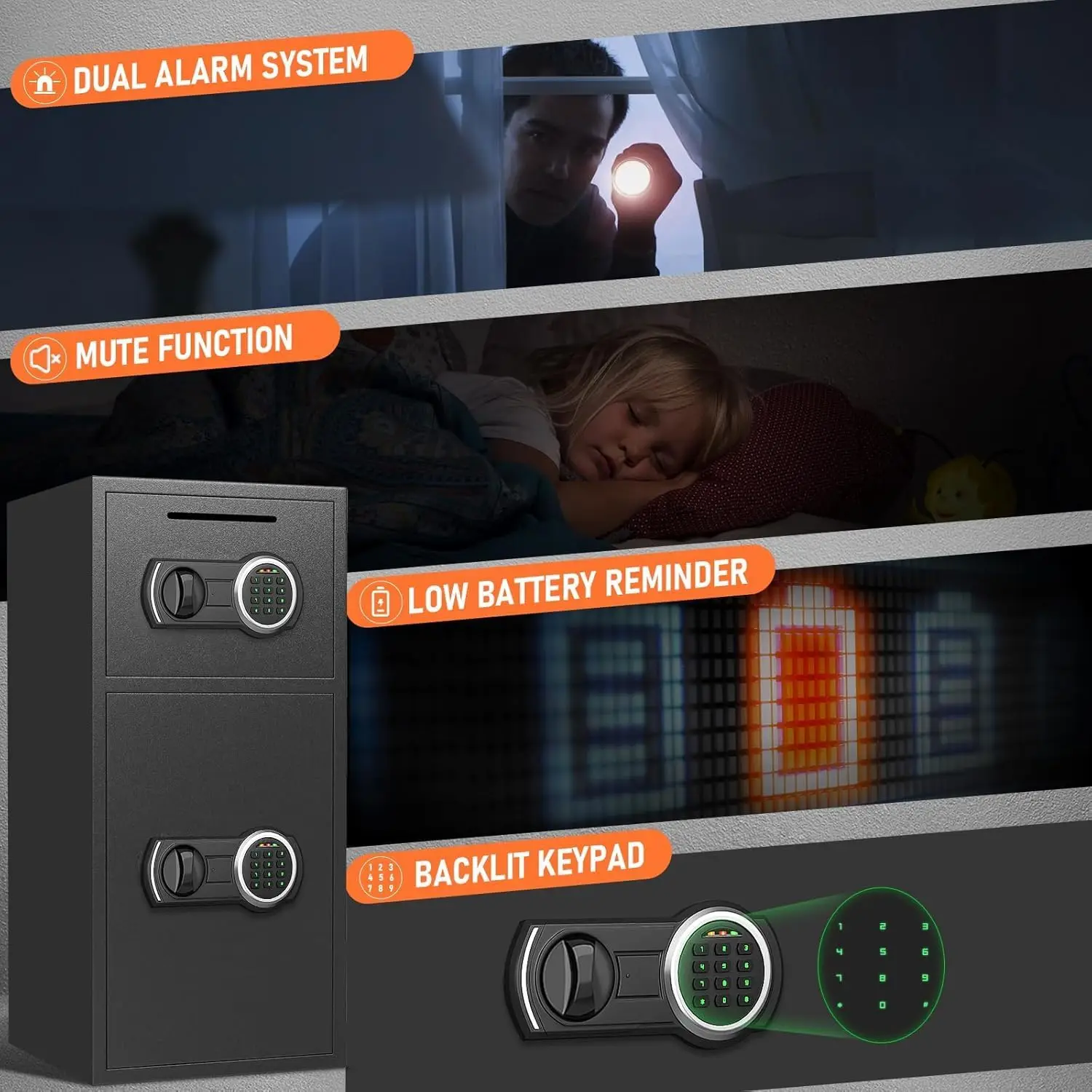 SAFE,6.1 Cu ft Large Safe Box Fireproof Waterproof, Money Safe With Mute Function and LED Light,Digital Keypad Home Safe with De