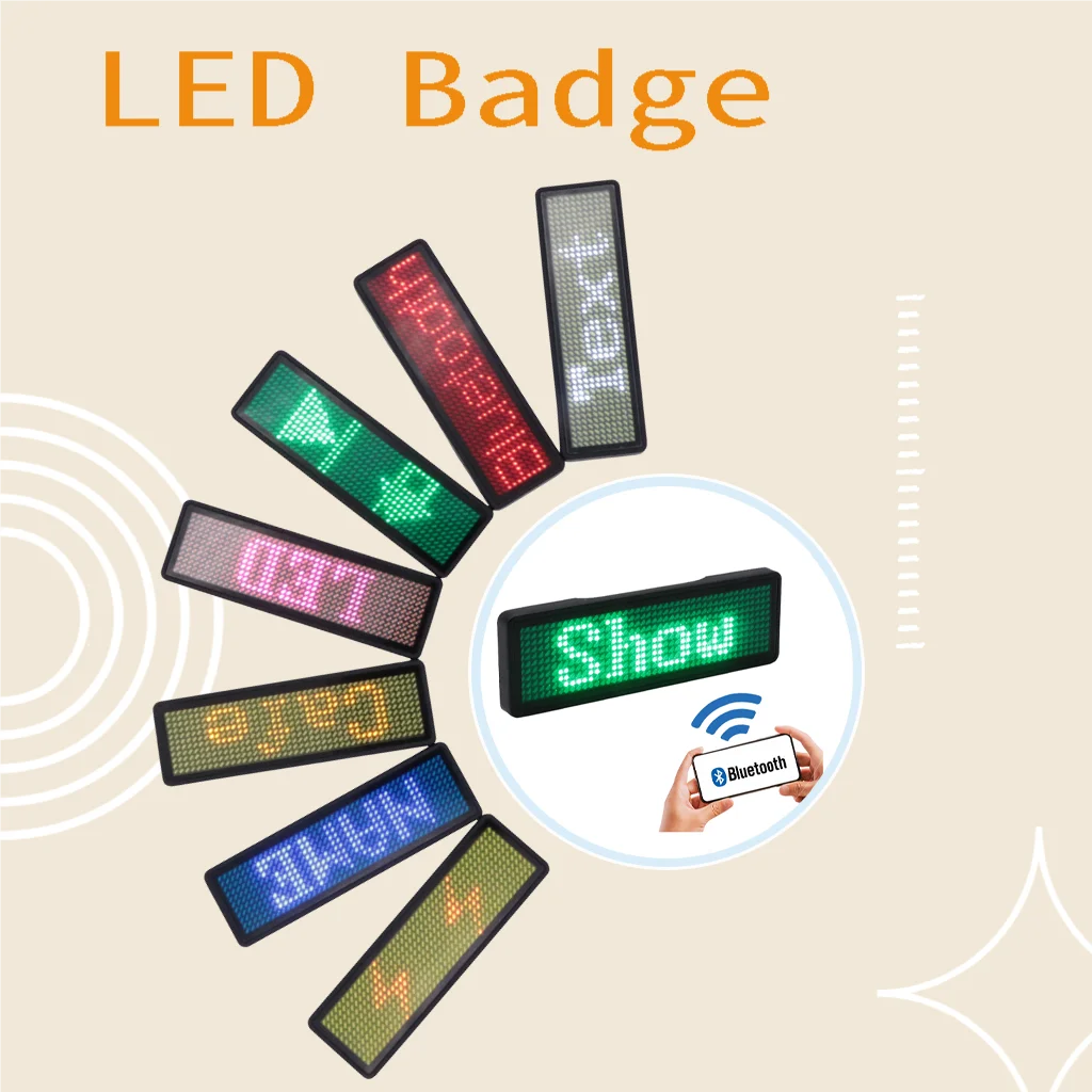 

Bluetooth LED Name Badge Advertising USB Name Tag Sign Badge 7 Colors Mobile APP Change Program Rechargeable Portable LED Badge
