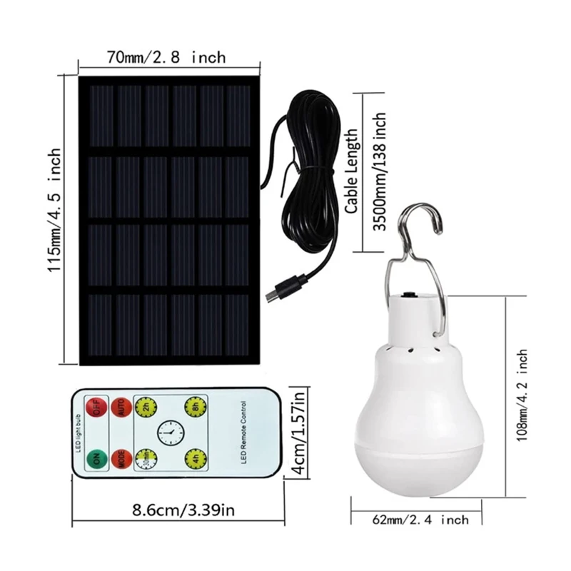 LED Solar Lights Bulb Outdoor Portable Hang Lamp Remote Control Camping Bulbs Hook Tent Light Home Repair Emergency Flashlight