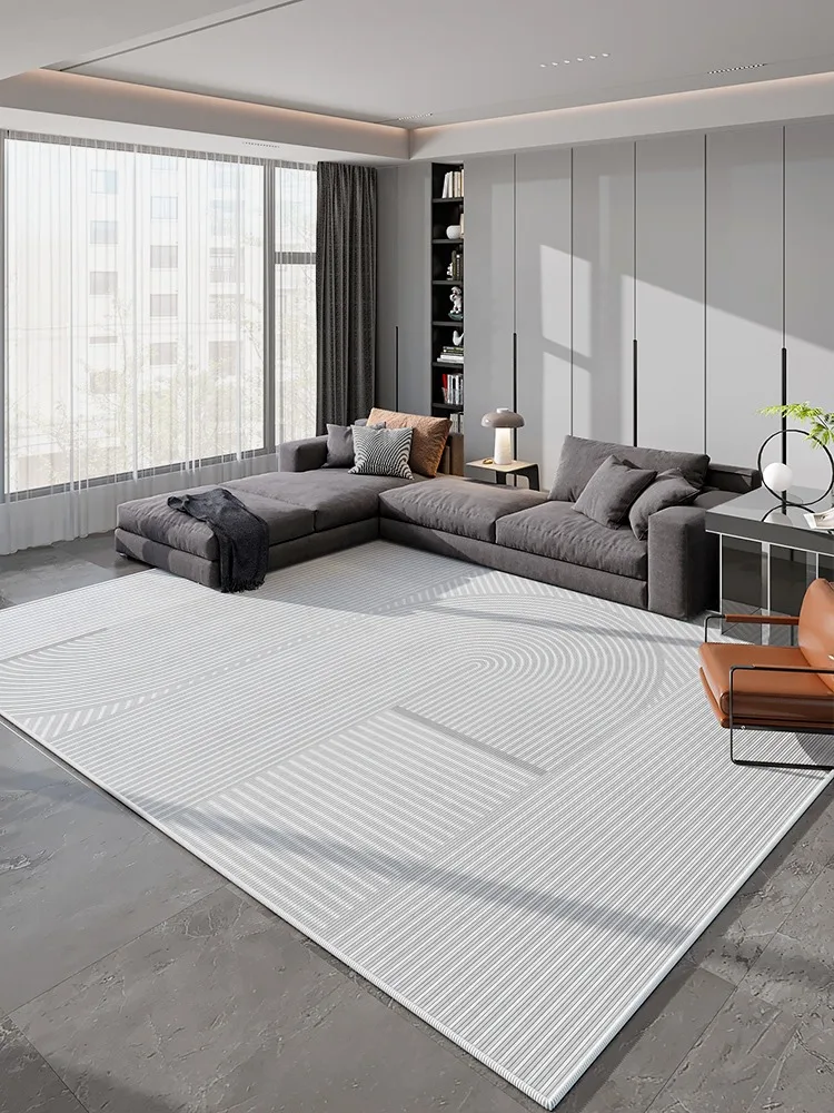 

Light Grey Geometric Striped Carpet Living Room Luxurious Decorative Carpets Modern Artistic Lines Rugs Easy Clean Bedroom Rug