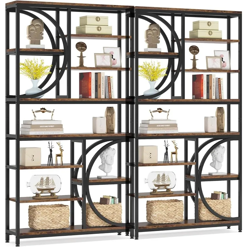 

Bookshelf, Industrial 8-Tier Etagere Bookcases, 77-Inch Tall Book Shelf Open Display Shelves, Wood Look Accent Shelving Unit