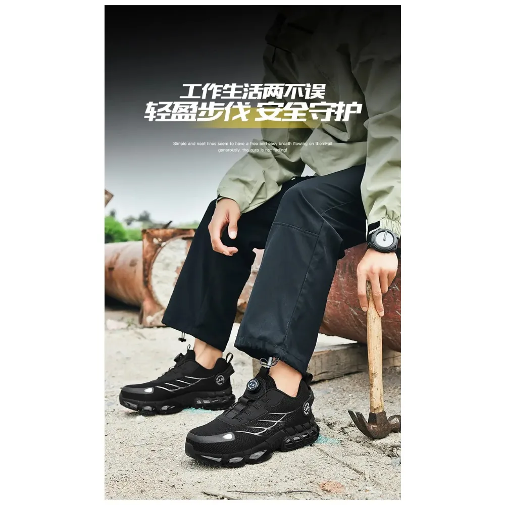 Botão rotativo novos sapatos de segurança homens anti-esmagamento anti-punctura sapatos de trabalho moda masculina sapatos esportivos botas de proteção de segurança