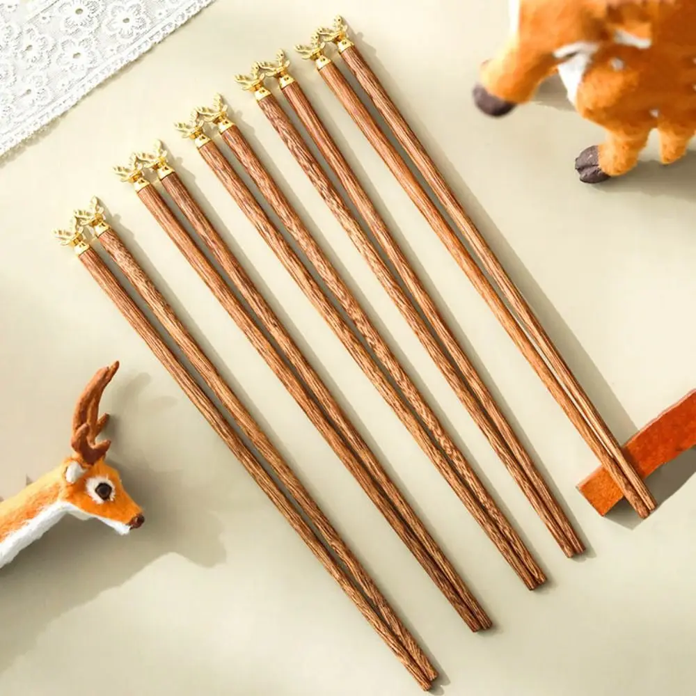 1 pair Reusable Deer Head Wood Chopsticks Wenge Heat Safe Sushi Chopsticks Non-slip Not Easily Deformed Japanese Chopsticks