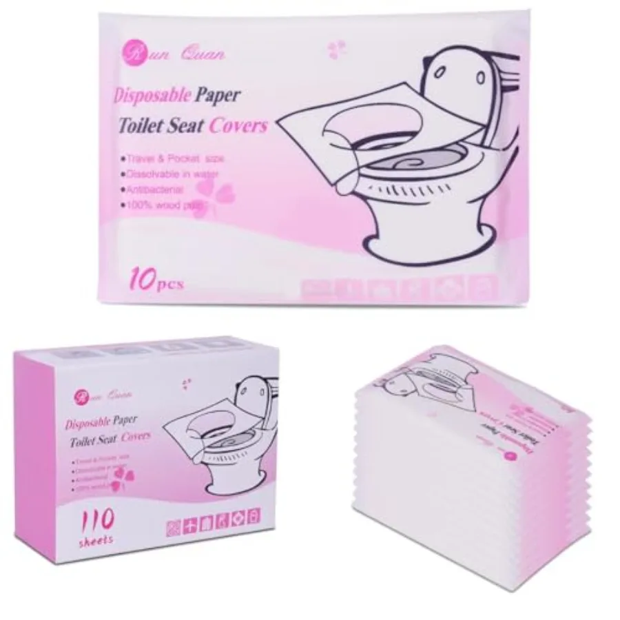 

Flushable Paper Toilet Seat Covers, 11 Packs 110 Pieces, for Adults and Potty Training, 100% Biodegradable - Travel Accessories