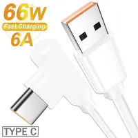 66W 6A High-speed Charging Data Cable USB Type C 90 Degree Elbow Charger Wire Cord for Samsung Huawei Xiaomi Android 2M/1.5M/1M