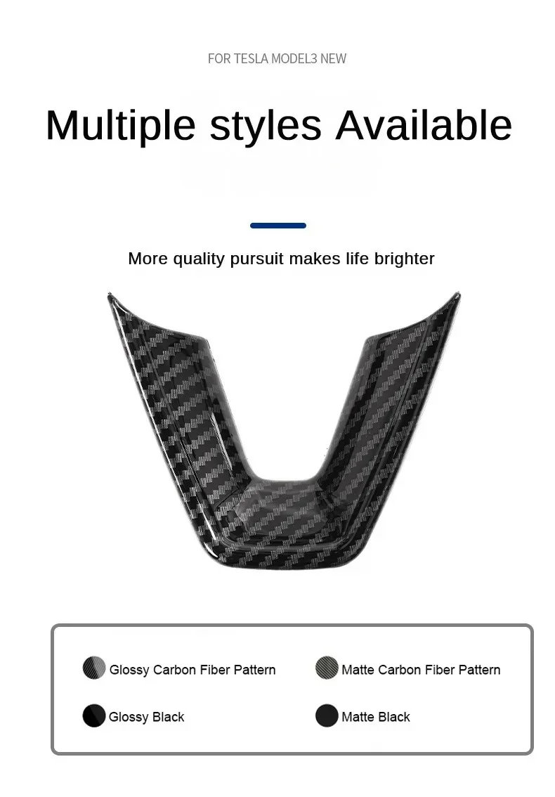 Lenkrad-Patch für Tesla New Model Y Juniper 2025 YL 2026, Modell 3, Highland U-förmige Schutzhülle, Zieraufkleber, ABS-Kohlefaser – Detail 6