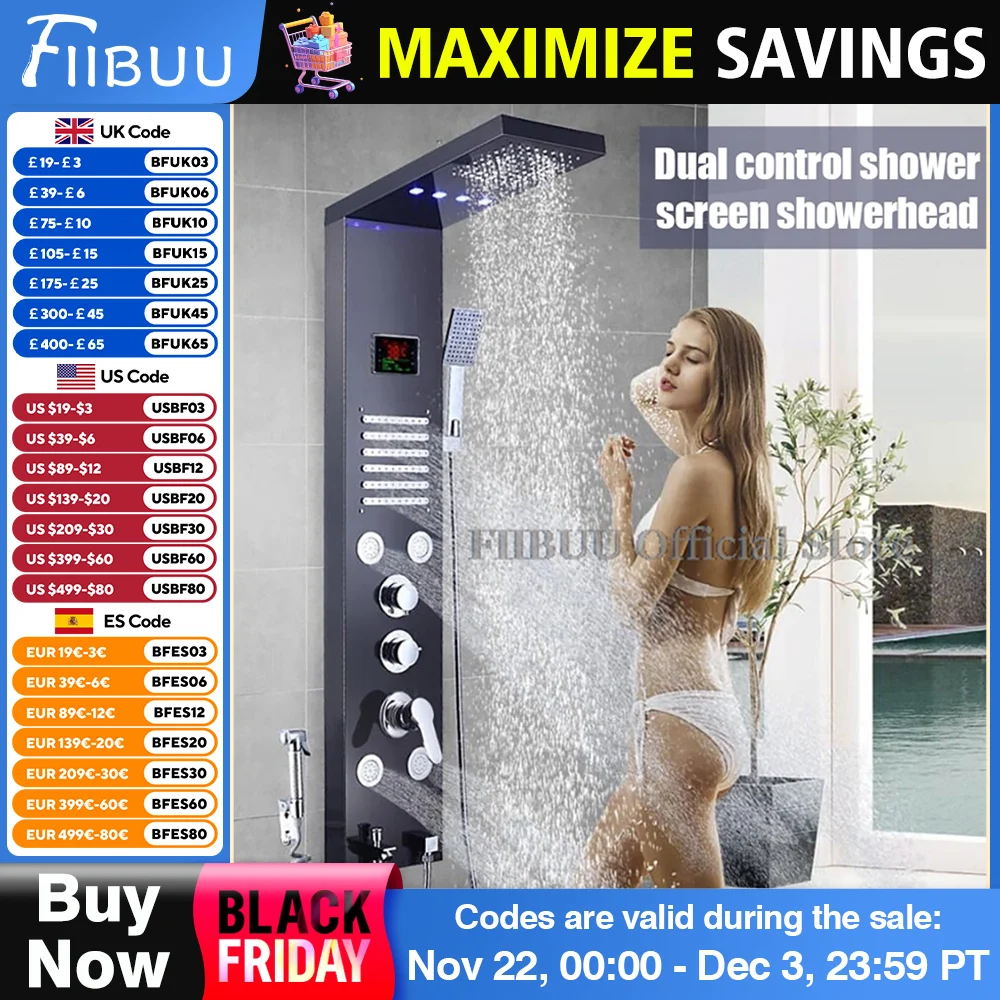 Smart System Shower Set For Bathroom With Pressurized Top Nozzle ShowerHead Digital Display Atmosphere Light Wall Mounted Shower