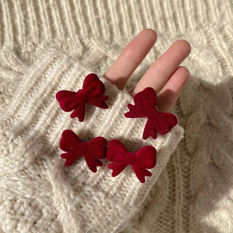 Cute Small Velvet Bow Hair Clips for Women Korean Ins Red Hairpins Girls Elegant Hair Clip Pin Barrette Wedding Hair Accessories