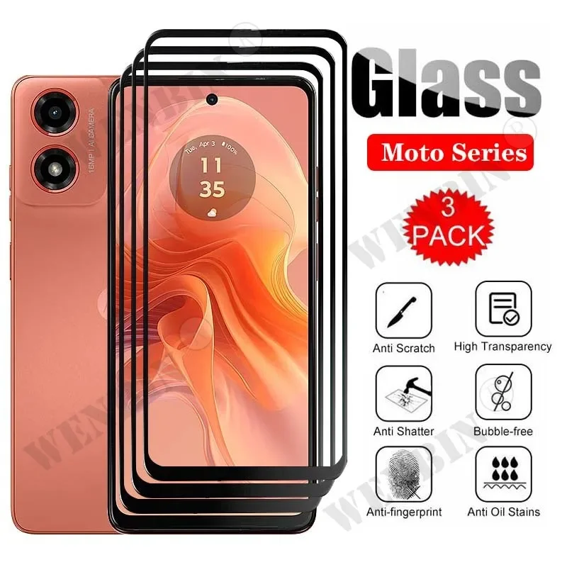 

3 Pcs Tempered Glass For Motorola Moto G75 G55 G04 G 2024 Edge 50 40 Neo G Stylus Play 2024 Curved Full Cover Screen Protector