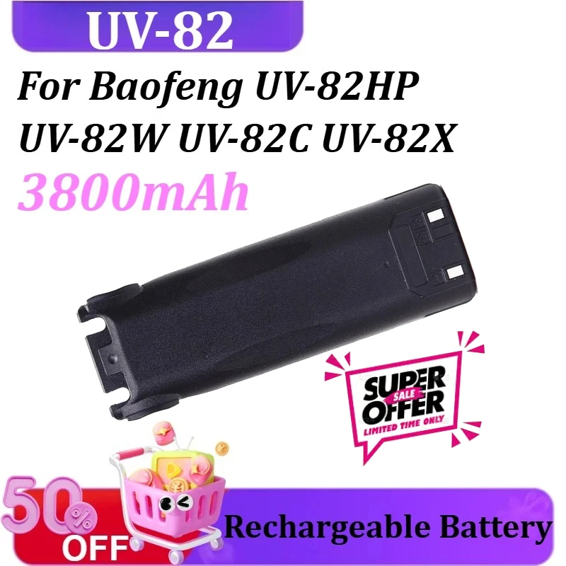 

UV-82 Walkie Talkie Battery Type-C Charge Rechargable for Baofeng UV-82HP UV-82W UV-82X UV89 UV-82C UV8D Radio Accessory 3800mAh