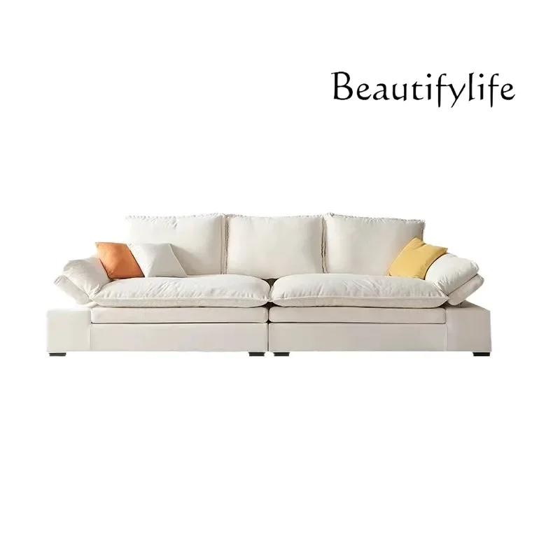 Modern simple cream style sofa Nordic light luxury living room straight row sofa small apartment leave-in flannel