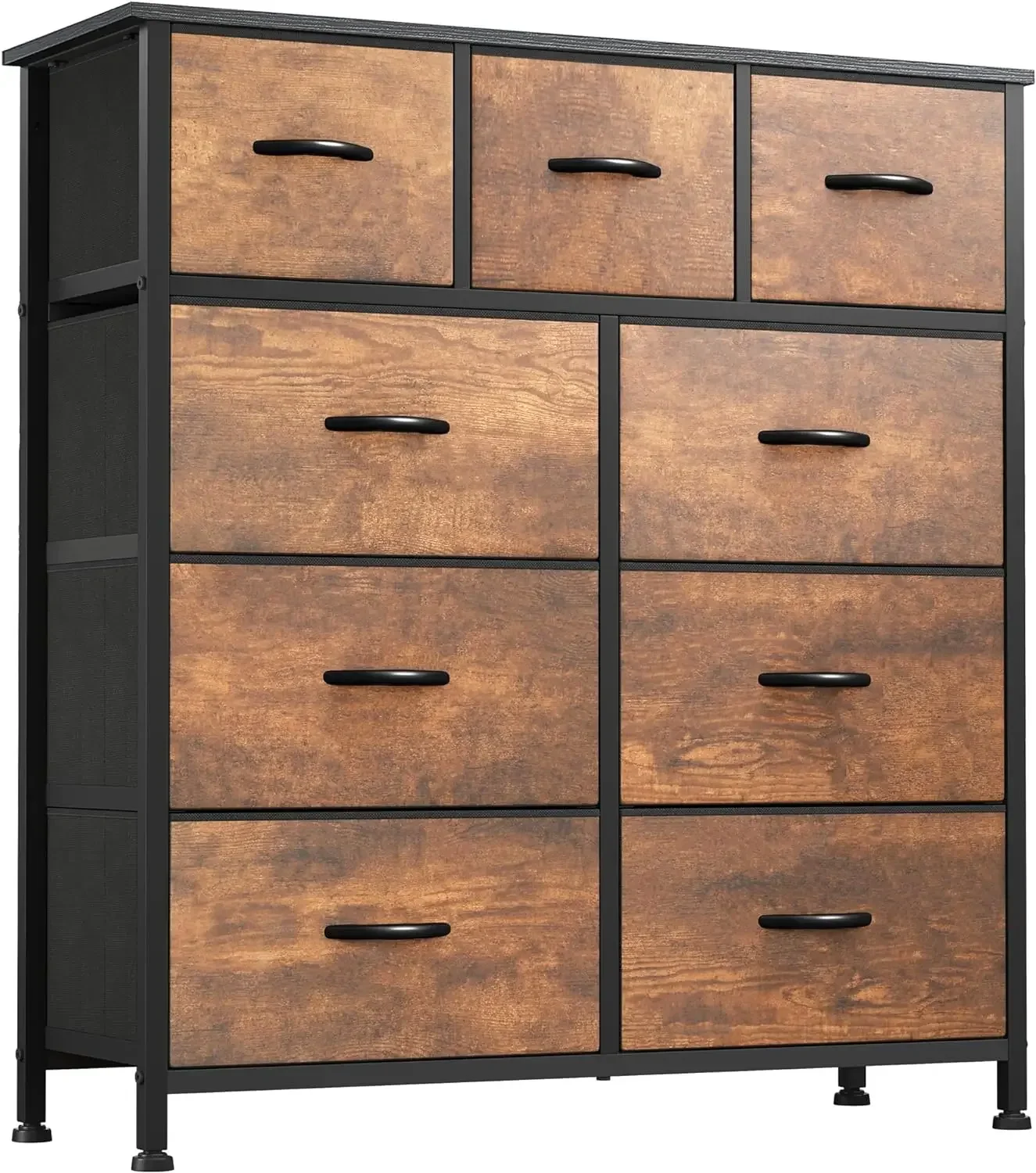 Dresser with 9 Drawers - Fabric Storage Tower, Organizer Unit for Living Room, Hallway - Sturdy Steel Frame, Wooden Top