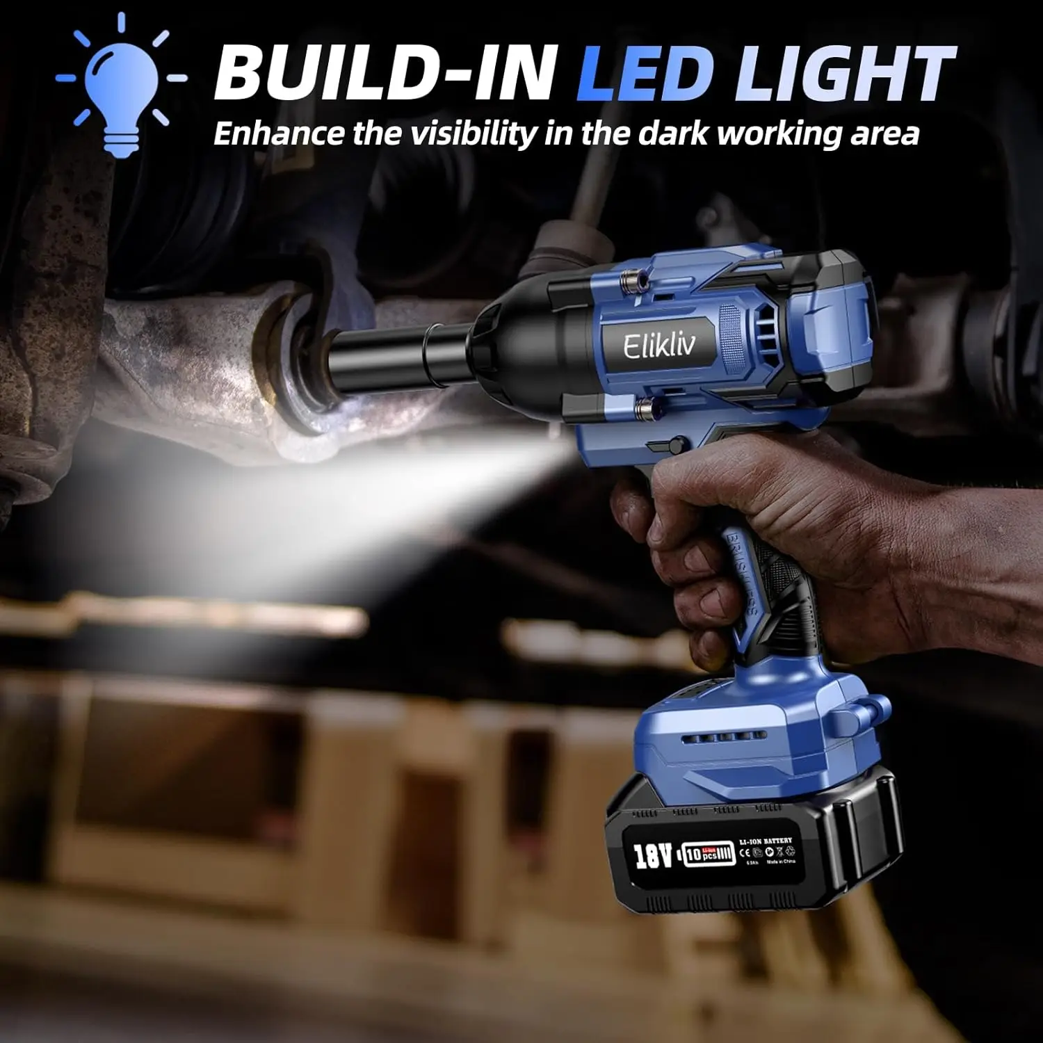 Cordless Impact Wrench 1/2 Inch, 900 Ft-lbs High Torque Brushless Power Impact Gun, 2x5000 mAh Battery, Fast Charge & 6 Sockets,