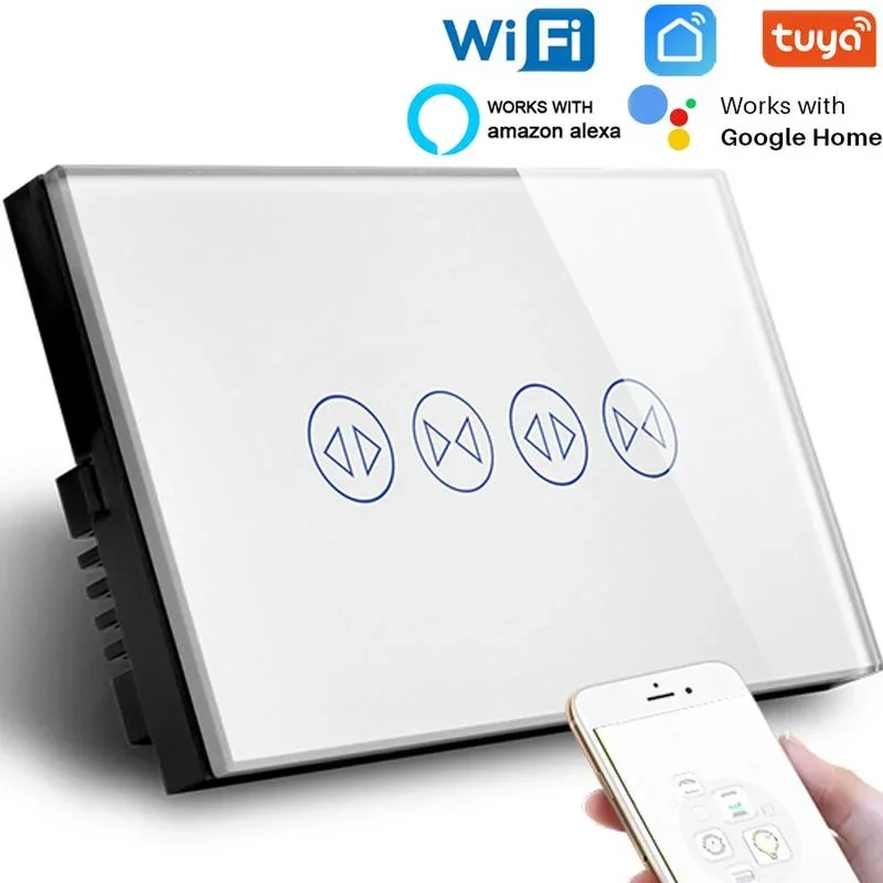 

AU/US Standard Smart WIFI Double Curtain Switch For Shutter,Touch Screen Glass Switch Panel,Compatible Alexa&Google Home