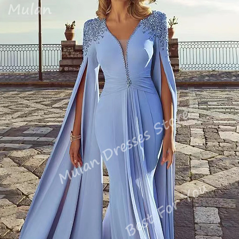 Vestidos de Noche largos elegantes personalizados con cuentas para mujer, cuello en V, largo hasta el suelo, para eventos especiales, vestido de fiesta de graduación, Gala Maxi 2025