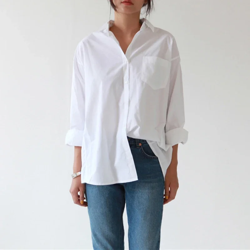 Casual loose women's shirt 2024 autumn new fashion collar large size shirt long-sleeved button women's street shirt  -30