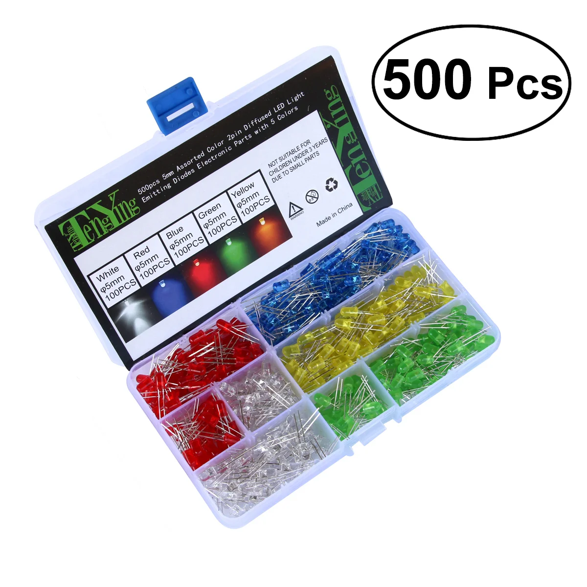 500Pcs 5mm Assorted Color 2pin Diffused LED Light Emitting Diodes Electronic Parts with 5 Colors 5mm LED Light Emitting Diode