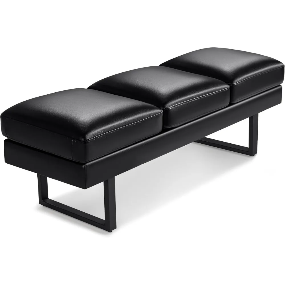 

Waiting Room Chairs Faux Leather, 59.6 Inches Conference Room, Lobby Furniture Chairs 3 Seats Upholstered Reception Bench, Black