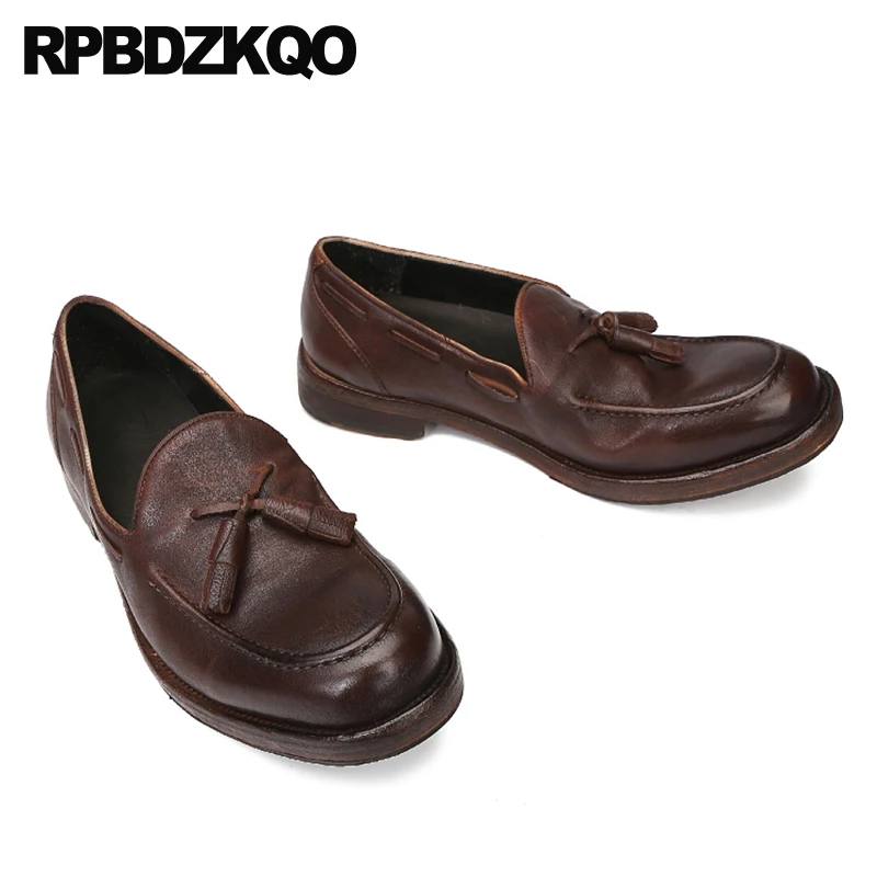 Boat Party British Style European Loafers Real Leather Dress Brown Italy Large Size 11 Luxury Fashion Men Shoes Tassel Vintage