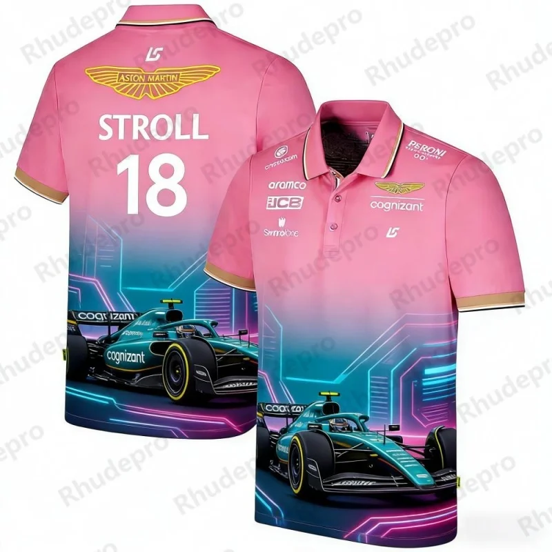 アストンマーティン-チーム-ストロール-18-レーシングテーマ-ポロシャツ-通気性-スポーツ-カジュアル-f1-ファン-アパレル