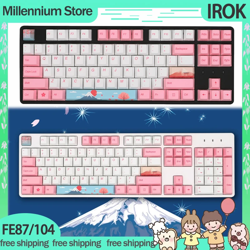 Irok FE87 Mechanical Gamer Keyboard Wired Keyboard FE104 Sakura Keyboard Keycaps PBT Esports Gaming Customized Keyboard Gifts