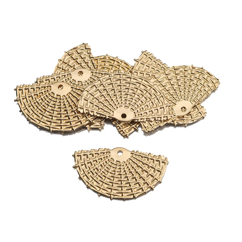 10pcs/lot New Raw Brass Rattan Weaving Shape Fan Shape Charms Pendants for DIY Earring Jewelry Making Finding Accessories