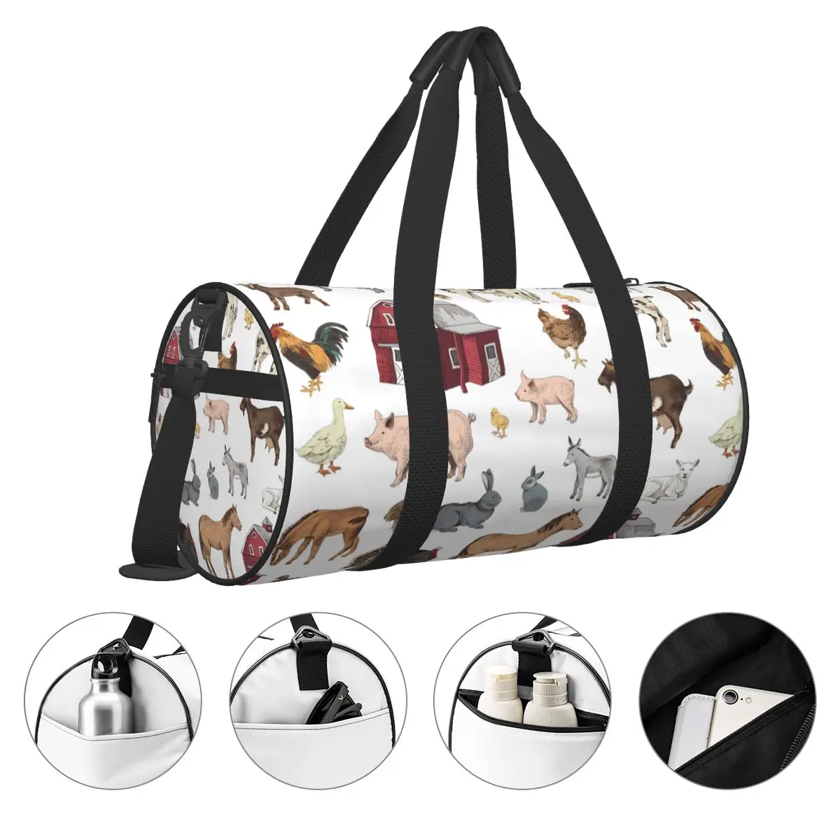 Farm Animals Travel Bag Farmhouse Village Pet Goose Pig Large Capacity Sport Bags Portable Couple Gym Bag Swimming Fitness Bag