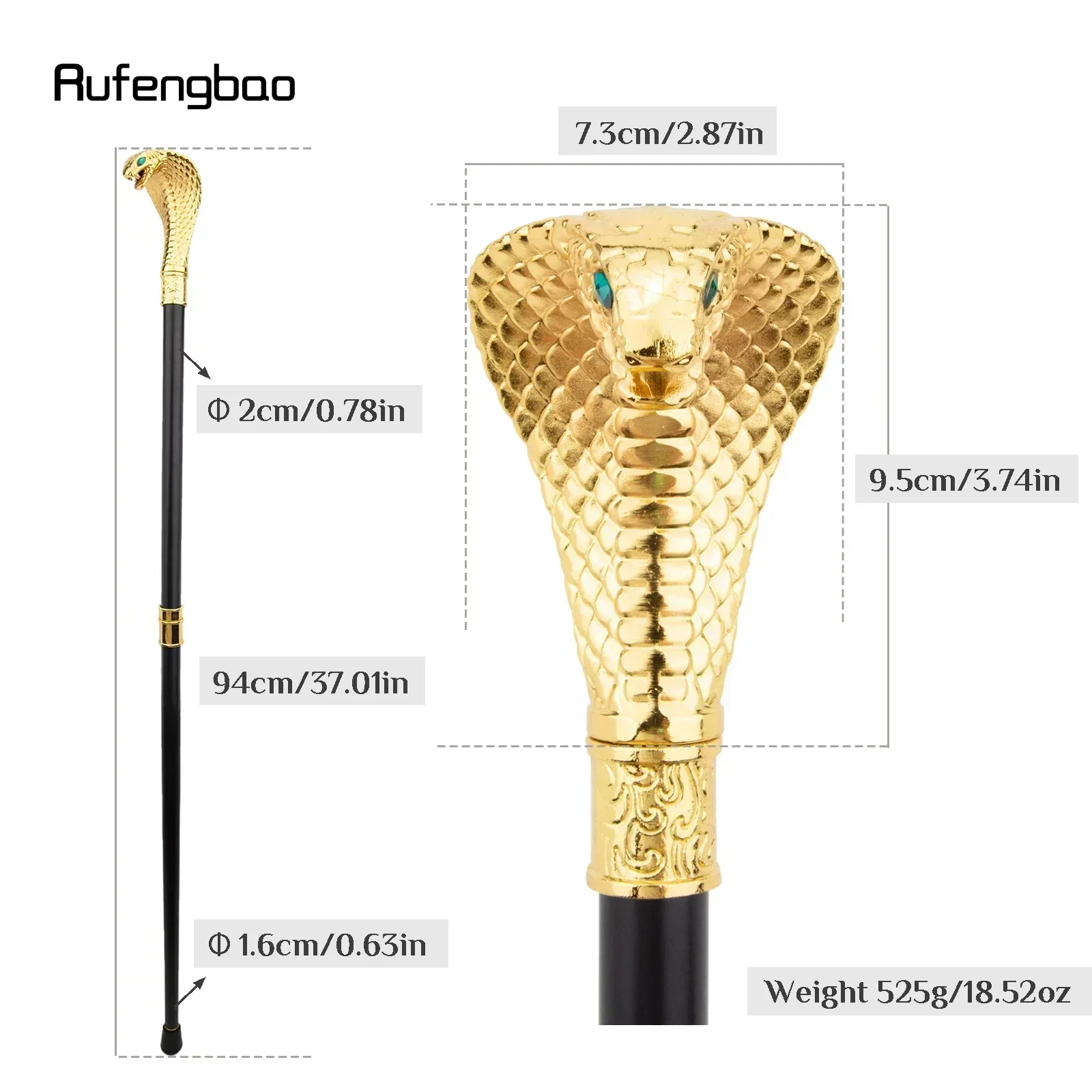 Golden Luxury Cobra Snake Handle Fashion Walking Stick for Party Decorative Walking Cane Elegant Crosier Knob Walking Stick 94cm view 2