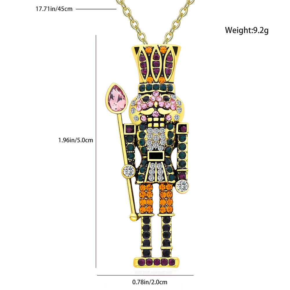 Vintage Nutcracker Pendant Christmas Necklace Inlaid Colorful Zircon Ballet Fans Jewelry Accessories Gift for Women