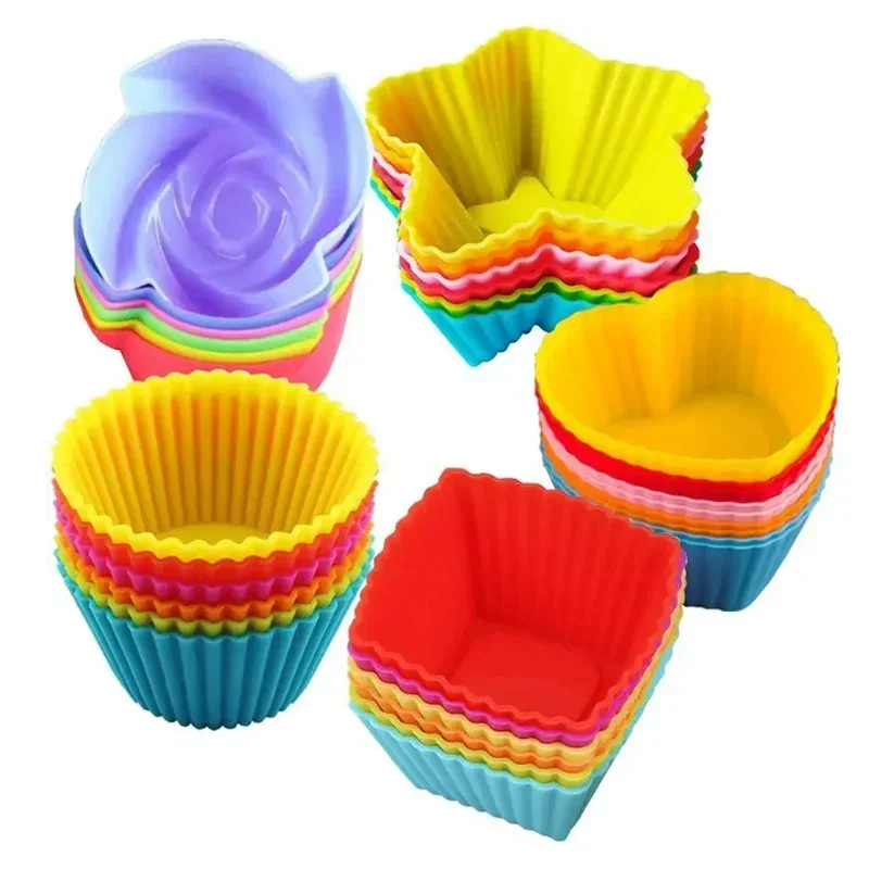 20/1PCS Silicone Muffin Mold Round Muffin Cup Heart Cake Baking Mold Kitchen Cooking Supplies Cake Decorating Tools