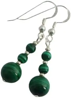 

Green Malachite Drop Earrings with Silver Tone Hooks