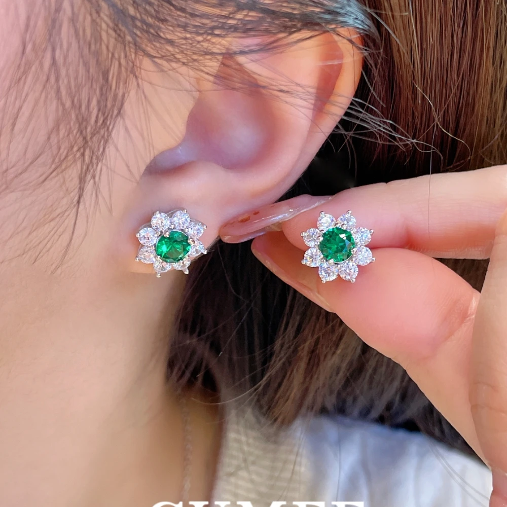 CUMEE Fashionable Sunflower Light Luxury Carat Cultivated Synthetic Emerald Set 925 Silver Gold Plating