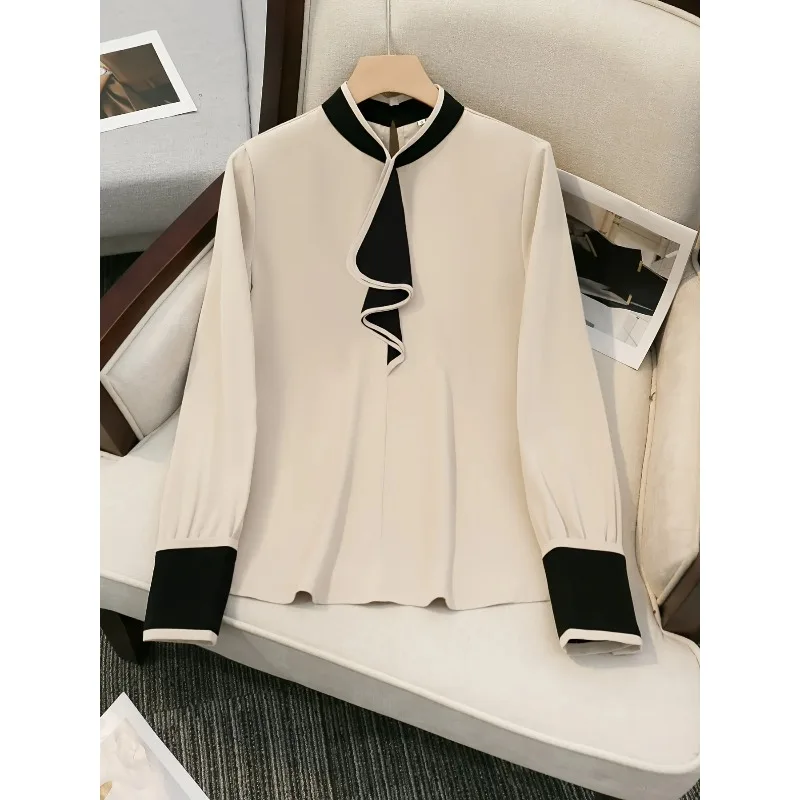 قميص بلوفر نسائي جديد أنيق بأكمام طويلة بلون سادة لعام 2025 |   أسلوب التنقل رشيق