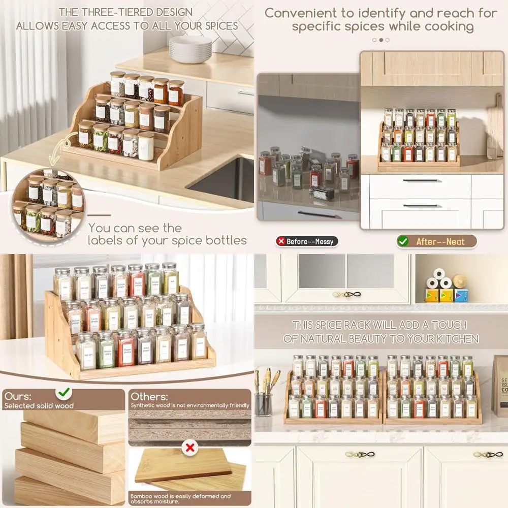 

Cabinet Spice Rack Organizer, Wooden Countertop Spice Shelf, Efficient Spice Storage Solution