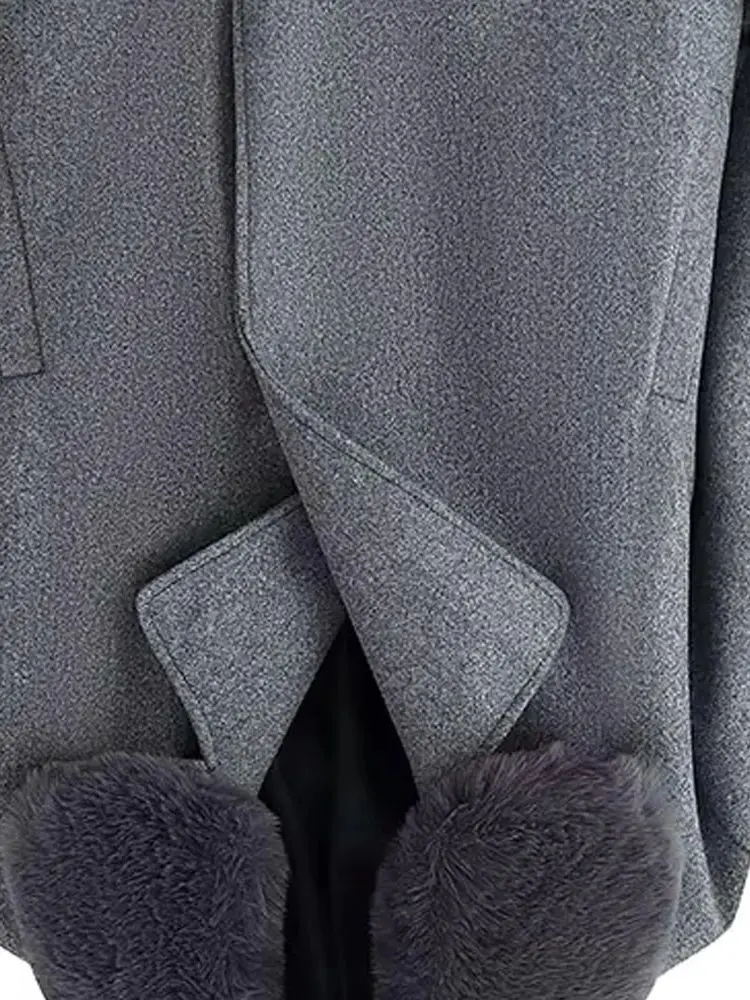 

HH Женская мода с длинными рукавами и отделкой из искусственного меха, однобортный костюм с лацканами, короткая куртка, женское зимнее пальто для отдыха в уличном стиле