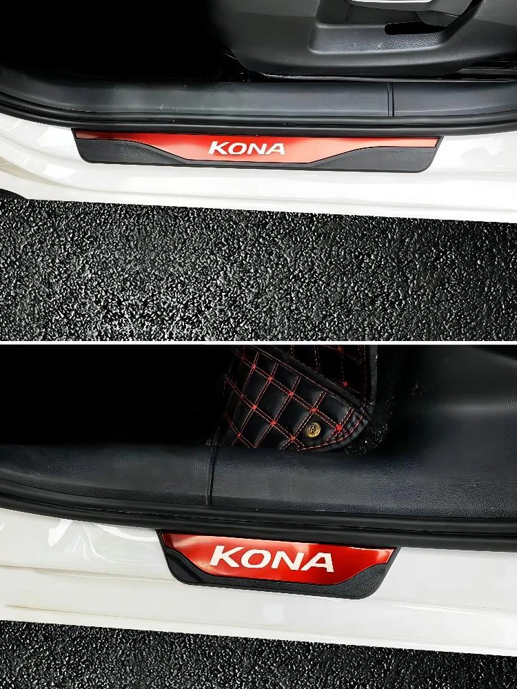 For HYUNDAI KONA 2024 2023 2022 2018 2019 2020 2021 EV Car Accessories Scuff Plate Door Sill Protection Cover Trim