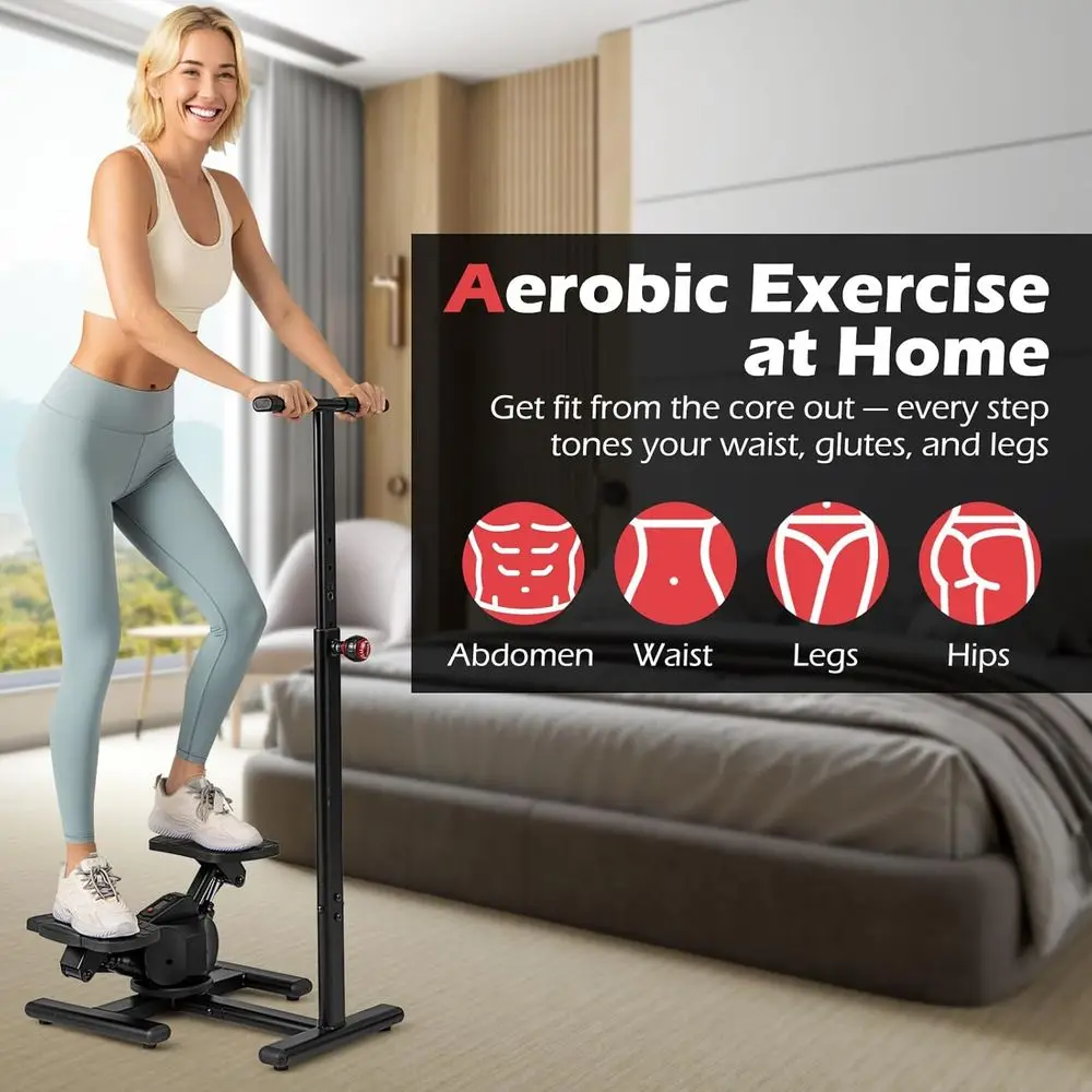 

Dual-Function Stepper with Handlebar, 330 lbs Capacity, Hydraulic Stair Climber with Waist Exercise, LCD Display, Adjustable Hei