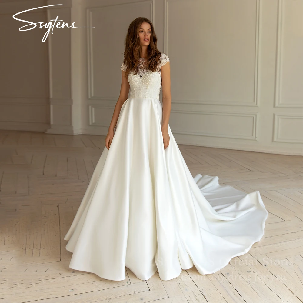 

SSYTENS Modern Long Wedding Dresses Customized Mermaid Off The Shoulder Satin Bridal Gowns Spandex свадебное плат