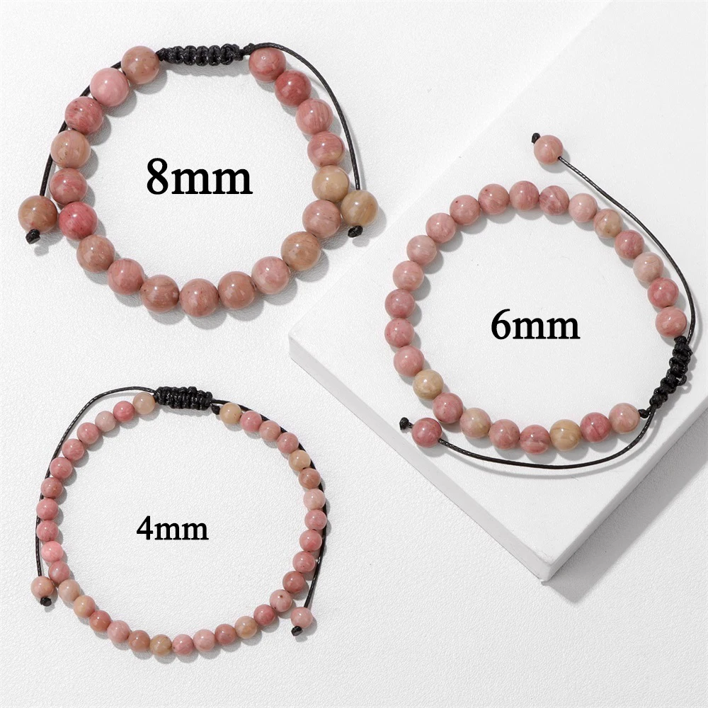 Adjustable 4 6 8mm Beads Braided Bracelet Natural Stone Rhodochrosite Beads Rope String Bracelets For Women Men Yogo Jewelry