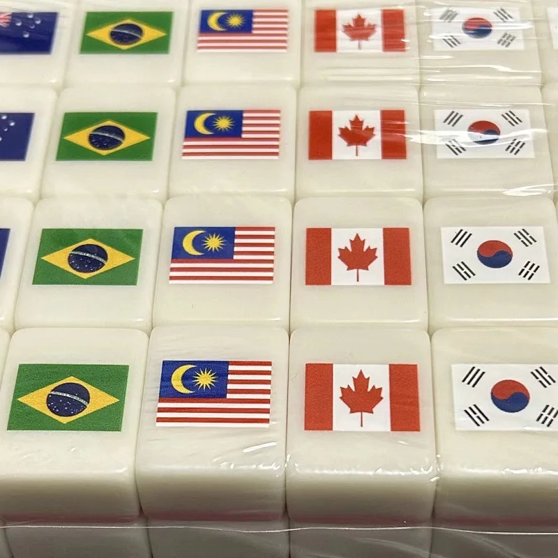 64+1 Seaside escape Mahjong Blocks Tiktok 64 Pcs Mahjong Seaside Escape Tile Game Pattern of Flag Ball Battle Chee Chess Toys