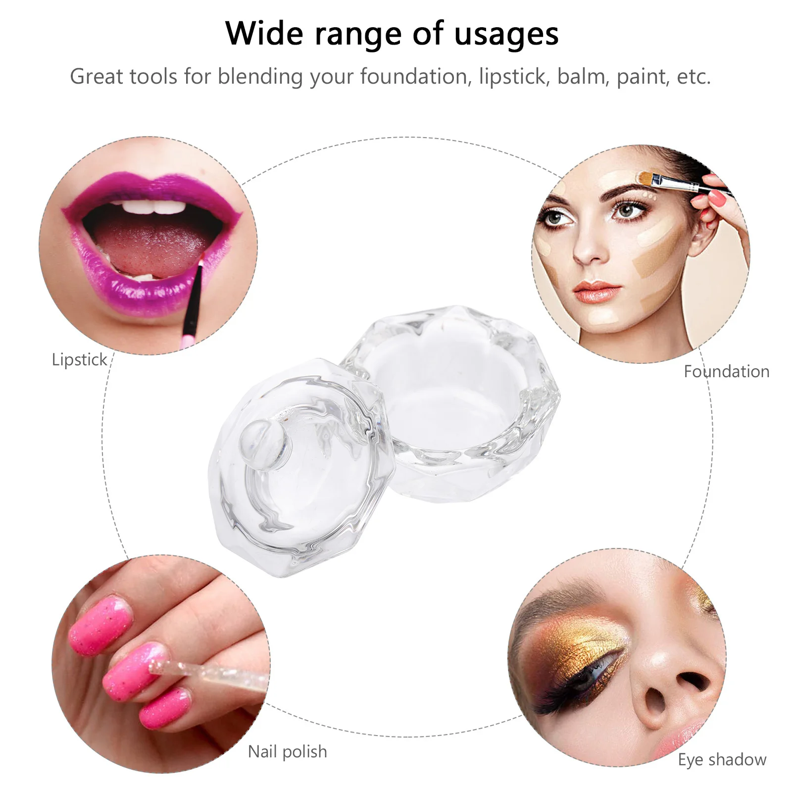 Tasse pour Nail Art, récipient en verre cristal avec couvercle rechargeable pour poudre liquide acrylique, outils de manucure, bol plat 3 pièces