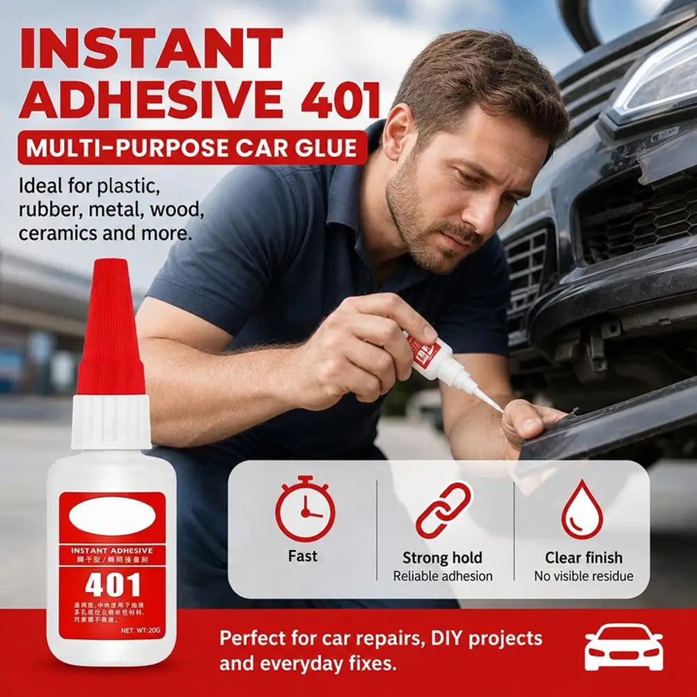 Fast Drying 401 Glue With Precision Nozzle Strong Adhesive For Leather Glass Plastic Ceramics Repairs